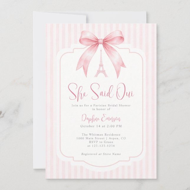 She Said Oui Bridal Shower Invitation (Front)