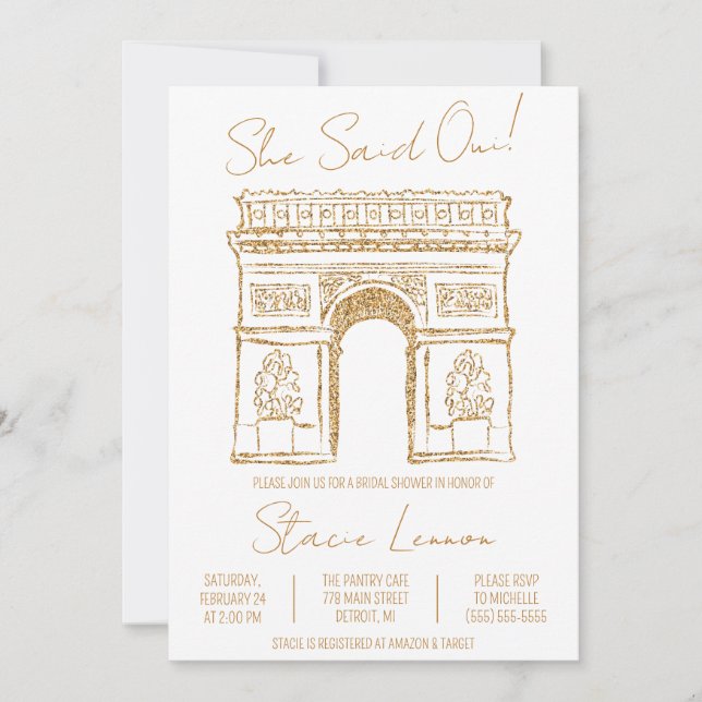 She Said Oui Paris, Arc de Triomphe, Bridal Shower Invitation (Front)