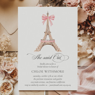 'She said Oui' Paris Bow Eiffel Tower Whimsical  Invitation