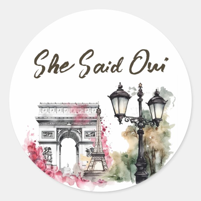 She Said Oui Paris Bridal Shower Classic Round Sticker (Front)