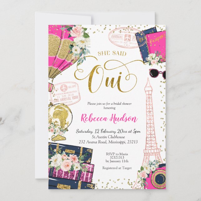 She Said Oui Paris Bridal Shower Invitation (Front)
