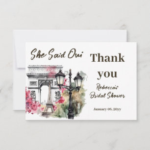 She Said Oui Paris Bridal Shower Parisian Brunch Thank You Card
