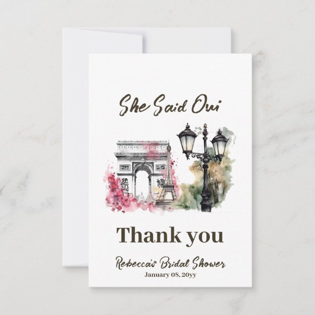 She Said Oui Paris Bridal Shower Parisian Brunch Thank You Card (Front)
