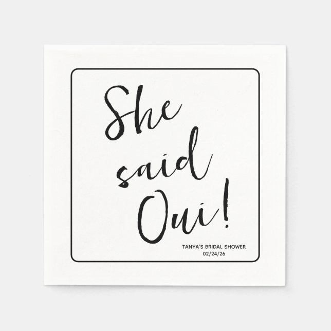 She Said Oui!  Paris, France Themed Bridal Shower Napkin (Front)