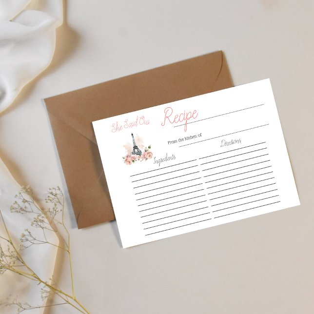 She Said Oui Parisian Floral Bridal Shower Recipe Card (Creator Uploaded)