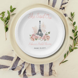 She Said Oui Parisian Pink Floral Bridal Shower Paper Plate