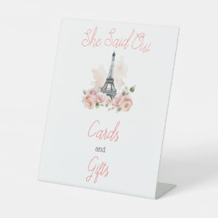 She Said Oui Parisian Pink Floral Bridal Shower Pedestal Sign