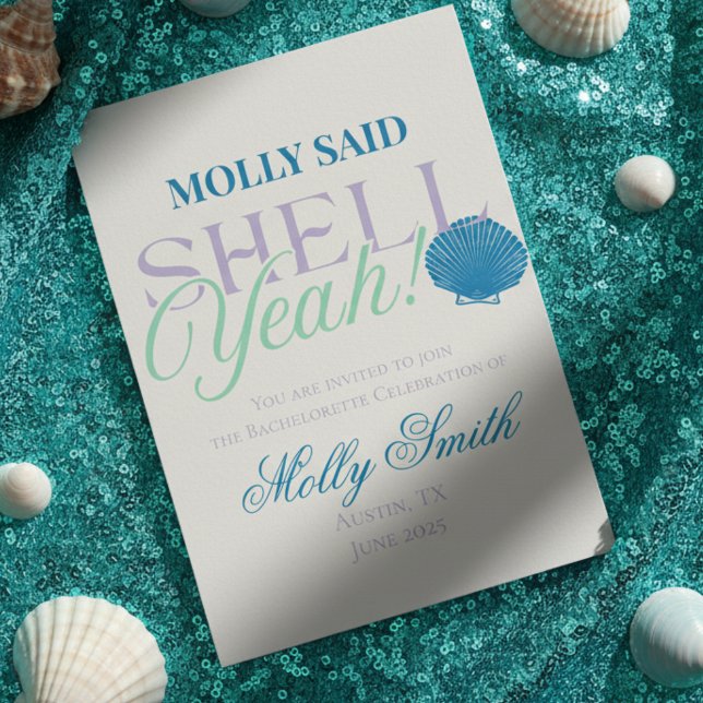 She Said Shell Yeah – Fun Coastal Bachelorette Invitation (Make waves with this playful “She Said Shell Yeah” design!)
