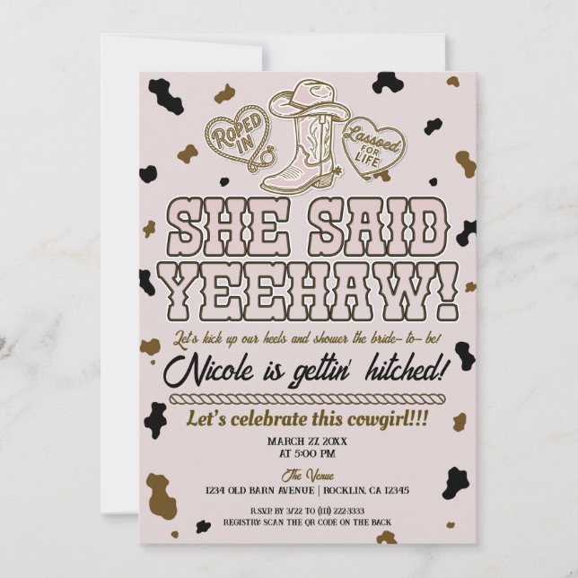 She Said Yeehaw Pink Country Cow Bridal Shower  Invitation (Front)