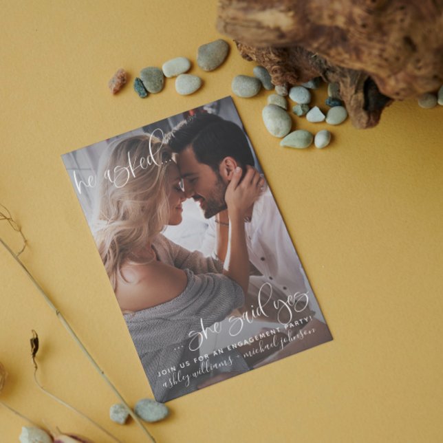 She Said Yes 2 Photo Calligraphy Engagement Invitation (Engaged & Excited! Join Us for the Party 🥂💍 [Personalize Here])