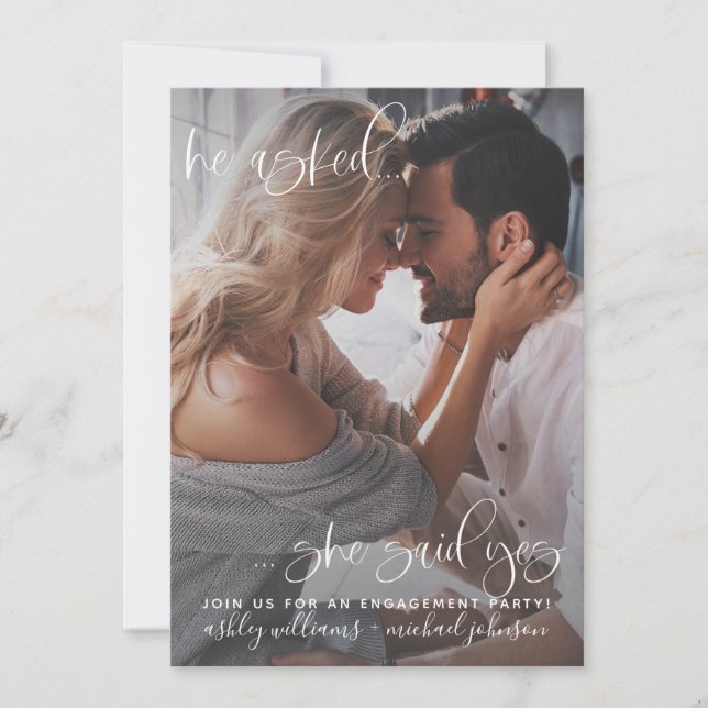 She Said Yes 2 Photo QR Code Script Engagement Invitation (Front)
