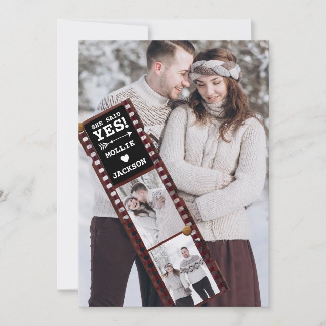 She Said Yes 3 Photo Engagement Announcement (Front)