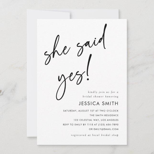 She Said Yes All-in-One QR Code Bridal Shower Invitation (Front)