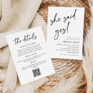 She Said Yes All-in-One QR Code Bridal Shower Invitation