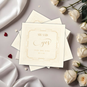She Said Yes, Art Deco Bridal Shower Foil Napkins