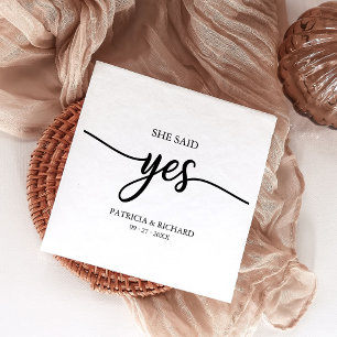 She Said Yes Black And White Engagement Party Napkin
