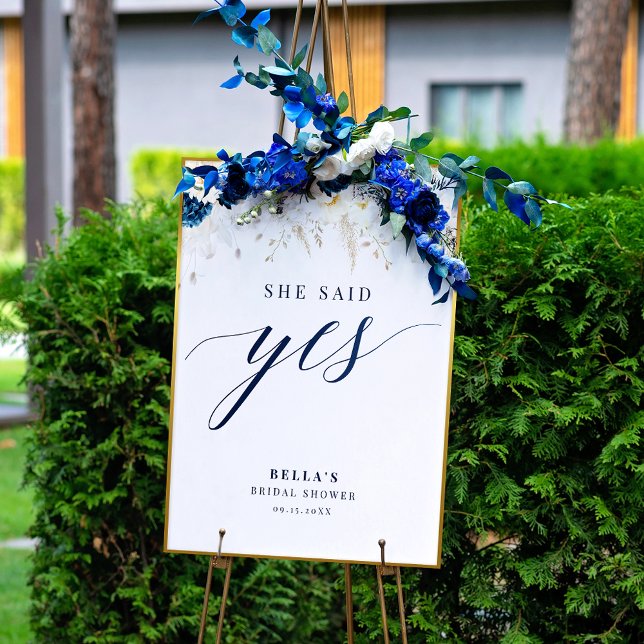 She Said Yes Blue Floral Bridal Shower Poster (Creator Uploaded)