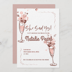 She Said Yes Blush Floral Champagne Bridal Shower Invitation