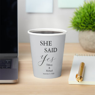 She Said Yes Bridal Shower Grey Party Paper Cups