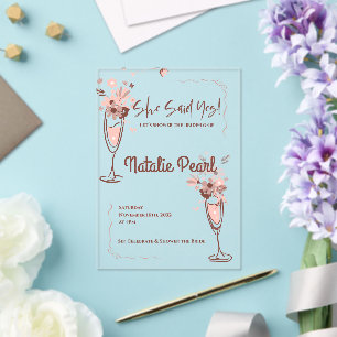 She Said Yes Bride To Be Floral Bridal Shower Acrylic Invitations