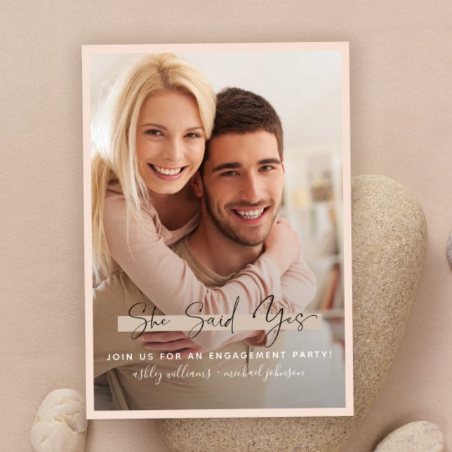 She Said Yes Calligraphy Blush Gold Engagement Invitation (Creator Uploaded)