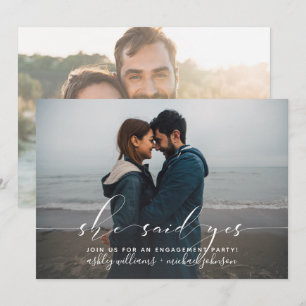 She Said Yes Calligraphy Engagement 2 Photo Invite