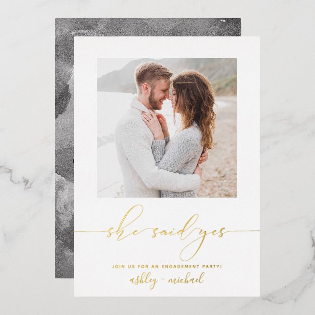 She Said Yes Calligraphy Engagement Party Gold (Front/Back)