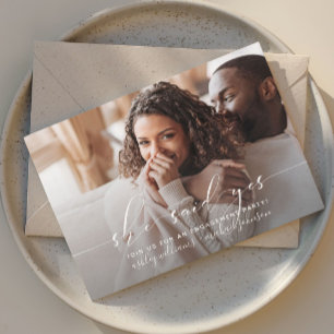 She Said Yes Calligraphy Engagement Party Invitation
