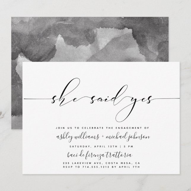 She Said Yes Calligraphy Engagement Party Invite (Front/Back)