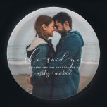 She Said Yes Calligraphy Photo Engagement Party Paper Plate<br><div class="desc">It's time to celebrate! Our She Said Yes Calligraphy Photo Engagement Party Plate features your full bleed engagement photo with a white hand lettered overlay saying 'she said yes' followed by your names and celebrating your engagement, in a combination of white sans serif and hand written calligraphy script fonts -...</div>