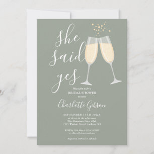 She Said Yes Champagne Bridal Shower Sage Green Invitation