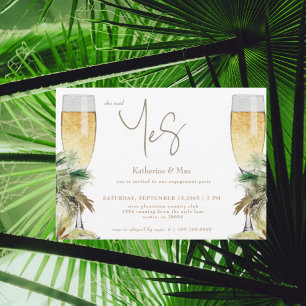 She Said Yes Champagne Tropical Engagement Party  Invitation