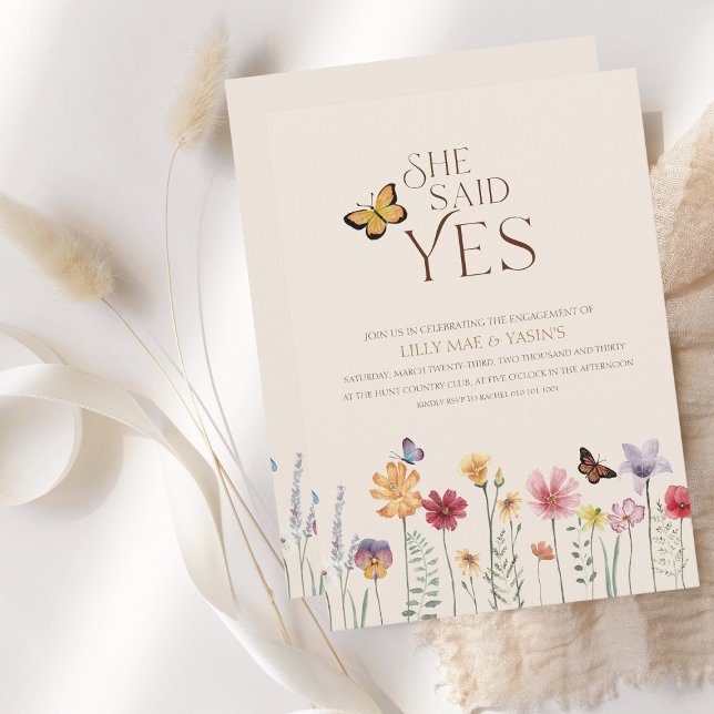She Said Yes Colourful Wildflower Engagement Party Invitation (Simple Colorful Wildflower Floral Wedding She said Yes!)