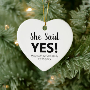 She said Yes custom photo Engagement Christmas Ceramic Tree Decoration