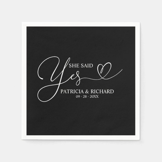 She Said Yes Cute Engagement Party Napkins (Front)