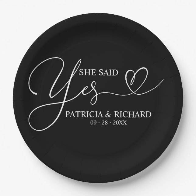 She Said Yes Cute Engagement Party Paper Plate (Front)