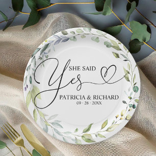 She Said Yes Cute Engagement Party Paper Plate