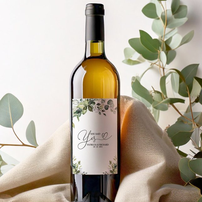 She Said Yes Cute Engagement Party Wine Label (Creator Uploaded)