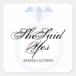 She Said Yes Diamond Ring Wedding Monogram Square Square Sticker