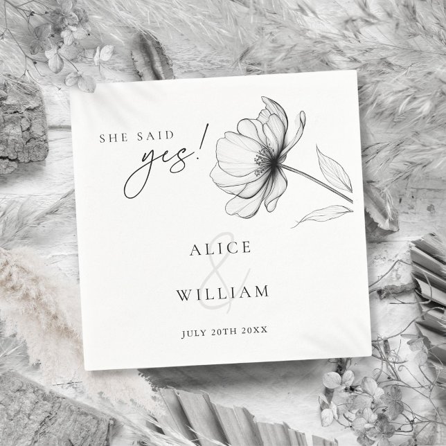 She Said Yes Elegant Floral Engagement Party Napkin (She Said Yes Elegant Floral Engagement Party Napkins)