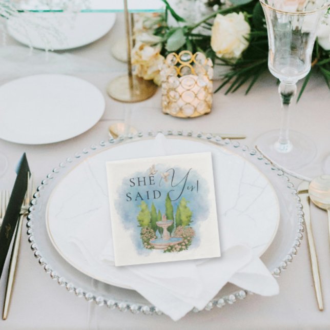 She Said Yes! Elegant Fountain doves flowers Napkin (Creator Uploaded)