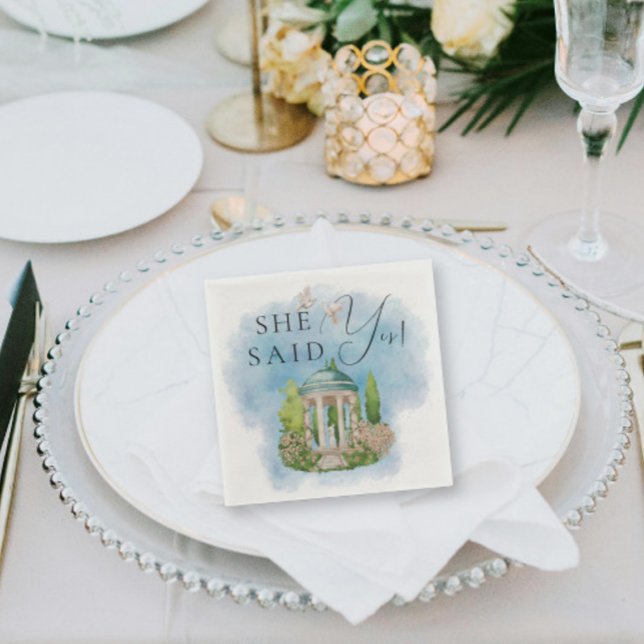 She Said Yes! Elegant Gazebo statue doves flowers Napkin (Creator Uploaded)