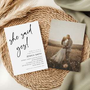She Said Yes Elegant Modern Bridal Shower Photo Invitation