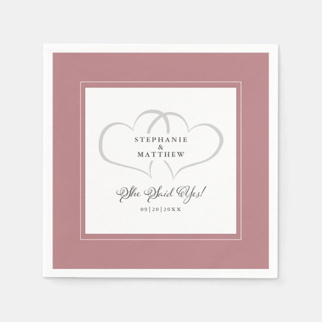 She Said Yes Elegant Wedding Engagement Dusty Rose Napkin (Front)