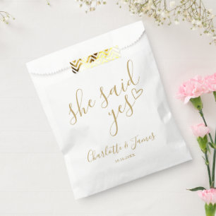 She Said Yes Engagement Party Chic Gold Favour Bags