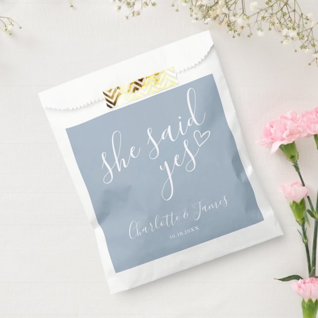 She Said Yes Engagement Party Dusty Blue Favour Bags (Sealed)