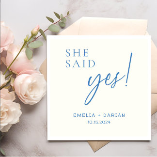 She Said Yes Engagement Party Dusty Blue Napkin