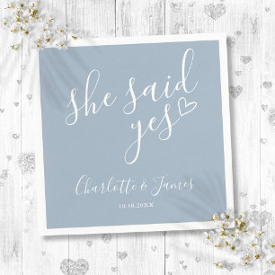 She Said Yes Engagement Party Dusty Blue Napkin