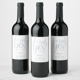She Said Yes Engagement Party Dusty Blue Wine Label