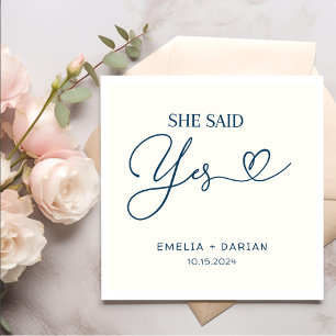 She Said Yes Engagement Party Dusty Navy Napkin